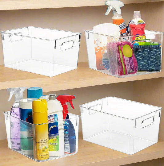 4-piece clear plastic pantry storage bin set with handles
Stackable BPA-free kitchen organizer bins
Clear food-safe plastic bins for fridge and pantry
Multipurpose storage containers for home use
Durable clear plastic storage bins for bathroom or office