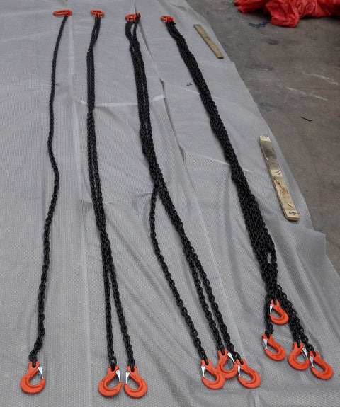 Grade 80 Alloy Steel Chain Slings Set – 4 PCS Heavy-Duty Lifting Chains with Hooks for Crane and Hoist Applications