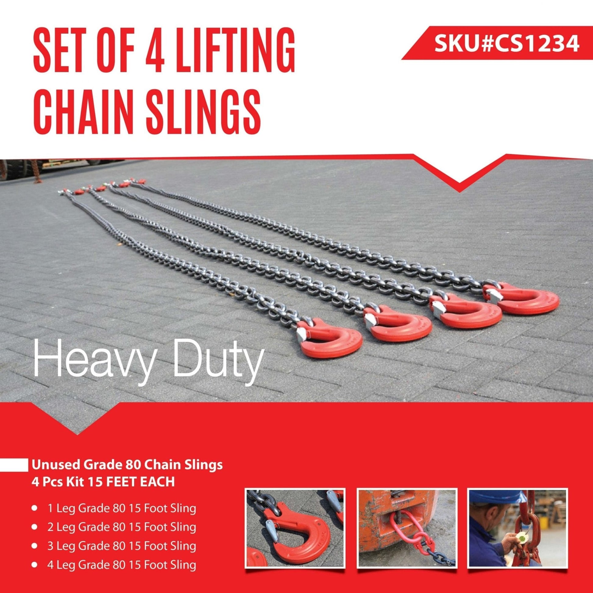 Grade 80 Alloy Steel Chain Slings Set – 4 PCS Heavy-Duty Lifting Chains with Hooks for Crane and Hoist Applications