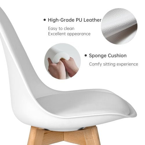 4-Piece White Dining Chair Set – Matte Plastic with Wooden Legs

Modern Kitchen Chairs – Side Angle View

Easy Assembly Dining Chairs with Beech Wood Legs

White Chairs Used in Dining Room Decor

Minimalist Dining Chairs Set for Office or Home