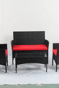 4 PCS Outdoor PE Rattan Furniture Set ��� Black Patio Sofa Chairs with Cushions and Glass Coffee