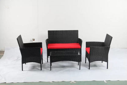 4 PCS Outdoor PE Rattan Furniture Set ��� Black Patio Sofa Chairs with Cushions and Glass Coffee