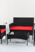 4 PCS Outdoor PE Rattan Furniture Set ��� Black Patio Sofa Chairs with Cushions and Glass Coffee
