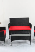 4 PCS Outdoor PE Rattan Furniture Set ��� Black Patio Sofa Chairs with Cushions and Glass Coffee