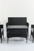 4 PCS Outdoor PE Rattan Furniture Set ��� Black Patio Sofa Chairs with Cushions and Glass Coffee