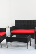 4 PCS Outdoor PE Rattan Furniture Set ��� Black Patio Sofa Chairs with Cushions and Glass Coffee