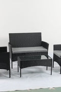 4 PCS Outdoor PE Rattan Furniture Set ��� Black Patio Sofa Chairs with Cushions and Glass Coffee