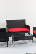 4 PCS Outdoor PE Rattan Furniture Set ��� Black Patio Sofa Chairs with Cushions and Glass Coffee