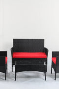 4 PCS Outdoor PE Rattan Furniture Set ��� Black Patio Sofa Chairs with Cushions and Glass Coffee
