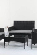 4 PCS Outdoor PE Rattan Furniture Set ��� Black Patio Sofa Chairs with Cushions and Glass Coffee