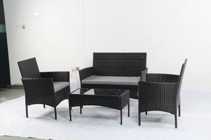 4 PCS Outdoor PE Rattan Furniture Set ��� Black Patio Sofa Chairs with Cushions and Glass Coffee