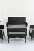 4 PCS Outdoor PE Rattan Furniture Set ��� Black Patio Sofa Chairs with Cushions and Glass Coffee