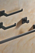 4-piece matte black bathroom hardware set with towel bar and hook
Modern black SUS304 stainless steel towel bar set
Bathroom accessories set with matte finish – bar, ring, hook, holder