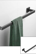 4-piece matte black bathroom hardware set with towel bar and hook
Modern black SUS304 stainless steel towel bar set
Bathroom accessories set with matte finish – bar, ring, hook, holder