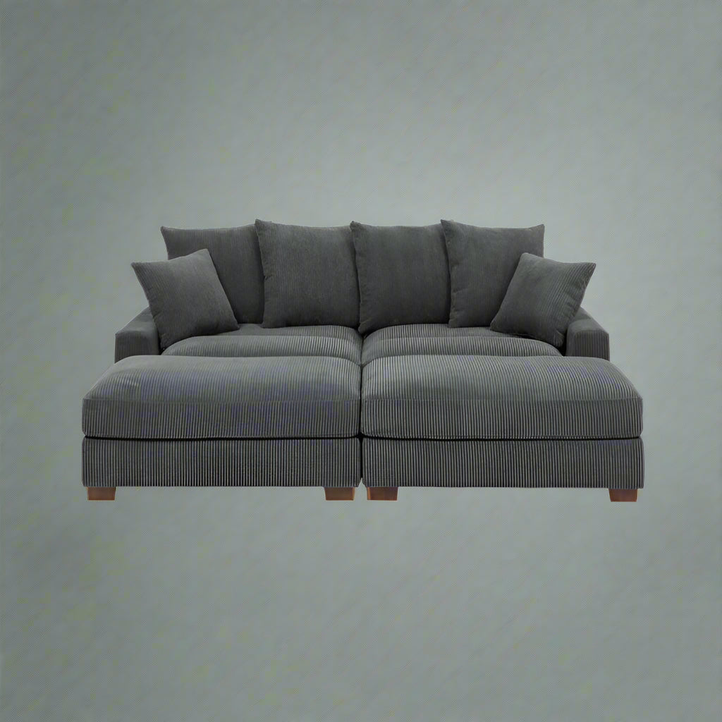 4-Piece Corduroy Sectional Sofa in Dark Gray with Reversible Chaise

Light Gray Corduroy Sectional Sofa – Compact Modern Design

Corner Sectional Sofa with Plush Ribbed Upholstery

Modern 4-Piece Sofa Set with Reversible Layout Options

Living Room Sofa Set – Medium Firm Corduroy Upholstery