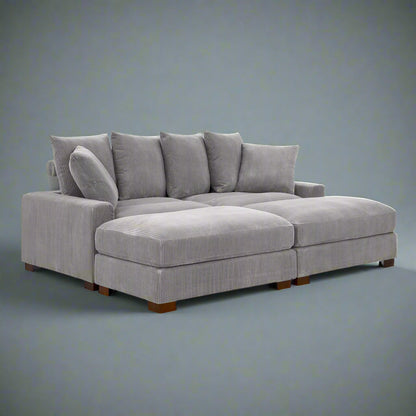 4-Piece Corduroy Sectional Sofa in Dark Gray with Reversible Chaise

Light Gray Corduroy Sectional Sofa – Compact Modern Design

Corner Sectional Sofa with Plush Ribbed Upholstery

Modern 4-Piece Sofa Set with Reversible Layout Options

Living Room Sofa Set – Medium Firm Corduroy Upholstery