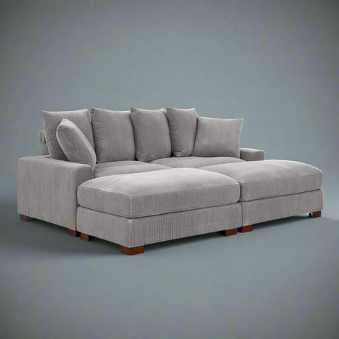 4-Piece Corduroy Sectional Sofa in Dark Gray with Reversible Chaise

Light Gray Corduroy Sectional Sofa – Compact Modern Design

Corner Sectional Sofa with Plush Ribbed Upholstery

Modern 4-Piece Sofa Set with Reversible Layout Options

Living Room Sofa Set – Medium Firm Corduroy Upholstery