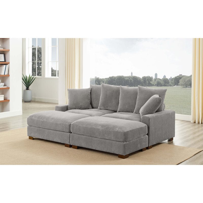4-Piece Corduroy Sectional Sofa in Dark Gray with Reversible Chaise

Light Gray Corduroy Sectional Sofa – Compact Modern Design

Corner Sectional Sofa with Plush Ribbed Upholstery

Modern 4-Piece Sofa Set with Reversible Layout Options

Living Room Sofa Set – Medium Firm Corduroy Upholstery