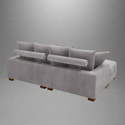 4-Piece Corduroy Sectional Sofa in Dark Gray with Reversible Chaise

Light Gray Corduroy Sectional Sofa – Compact Modern Design

Corner Sectional Sofa with Plush Ribbed Upholstery

Modern 4-Piece Sofa Set with Reversible Layout Options

Living Room Sofa Set – Medium Firm Corduroy Upholstery
