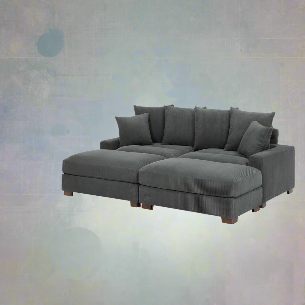 4-Piece Corduroy Sectional Sofa in Dark Gray with Reversible Chaise

Light Gray Corduroy Sectional Sofa – Compact Modern Design

Corner Sectional Sofa with Plush Ribbed Upholstery

Modern 4-Piece Sofa Set with Reversible Layout Options

Living Room Sofa Set – Medium Firm Corduroy Upholstery