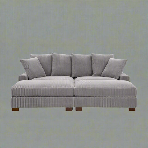 4-Piece Corduroy Sectional Sofa in Dark Gray with Reversible Chaise

Light Gray Corduroy Sectional Sofa – Compact Modern Design

Corner Sectional Sofa with Plush Ribbed Upholstery

Modern 4-Piece Sofa Set with Reversible Layout Options

Living Room Sofa Set – Medium Firm Corduroy Upholstery