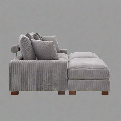 4-Piece Corduroy Sectional Sofa in Dark Gray with Reversible Chaise

Light Gray Corduroy Sectional Sofa – Compact Modern Design

Corner Sectional Sofa with Plush Ribbed Upholstery

Modern 4-Piece Sofa Set with Reversible Layout Options

Living Room Sofa Set – Medium Firm Corduroy Upholstery