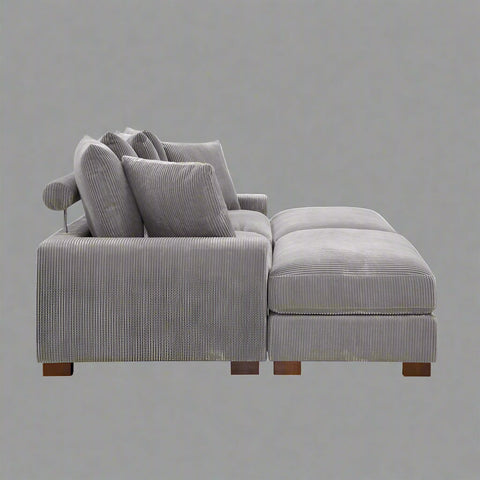 4-Piece Corduroy Sectional Sofa in Dark Gray with Reversible Chaise

Light Gray Corduroy Sectional Sofa – Compact Modern Design

Corner Sectional Sofa with Plush Ribbed Upholstery

Modern 4-Piece Sofa Set with Reversible Layout Options

Living Room Sofa Set – Medium Firm Corduroy Upholstery