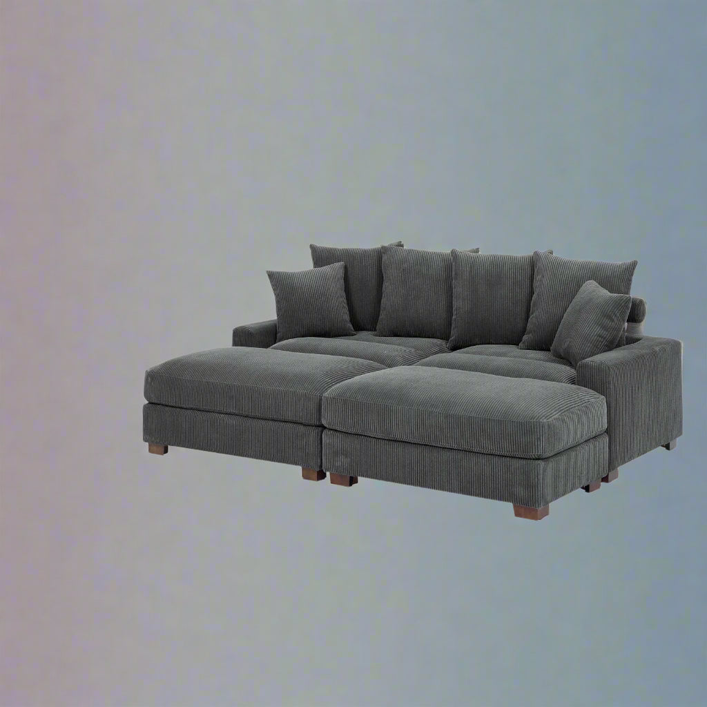 4-Piece Corduroy Sectional Sofa in Dark Gray with Reversible Chaise

Light Gray Corduroy Sectional Sofa – Compact Modern Design

Corner Sectional Sofa with Plush Ribbed Upholstery

Modern 4-Piece Sofa Set with Reversible Layout Options

Living Room Sofa Set – Medium Firm Corduroy Upholstery