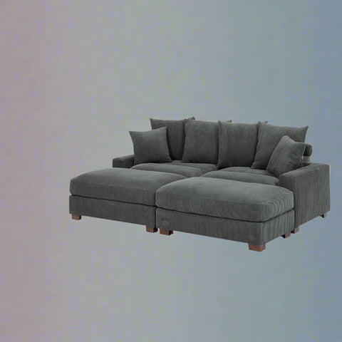 4-Piece Corduroy Sectional Sofa in Dark Gray with Reversible Chaise

Light Gray Corduroy Sectional Sofa – Compact Modern Design

Corner Sectional Sofa with Plush Ribbed Upholstery

Modern 4-Piece Sofa Set with Reversible Layout Options

Living Room Sofa Set – Medium Firm Corduroy Upholstery