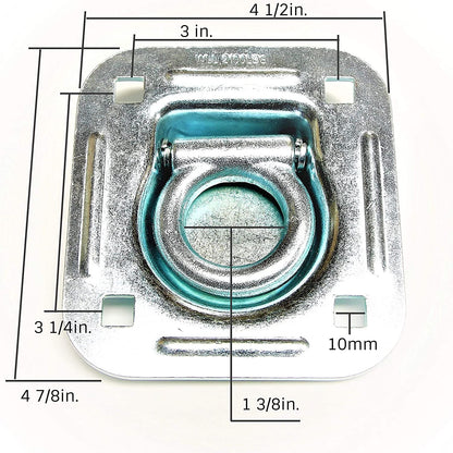 Recessed tie-down anchor with zinc-coated backplate and bolts
Heavy-duty anchor kit components for trailer installations
4-pack tie down anchor set with mounting hardware
High-strength trailer anchor kit with silver finish