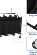 New 4 - Section Rolling Laundry Cart Hamper – Heavy - Duty Sorter with Wheels & Removable Bags RLS90H - with | Sold by Uncle Wiener's Wholesale
