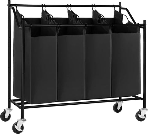 New 4 - Section Rolling Laundry Cart Hamper – Heavy - Duty Sorter with Wheels & Removable Bags RLS90H - with | Sold by Uncle Wiener's Wholesale