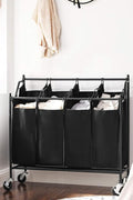 New 4 - Section Rolling Laundry Cart Hamper – Heavy - Duty Sorter with Wheels & Removable Bags RLS90H - with | Sold by Uncle Wiener's Wholesale