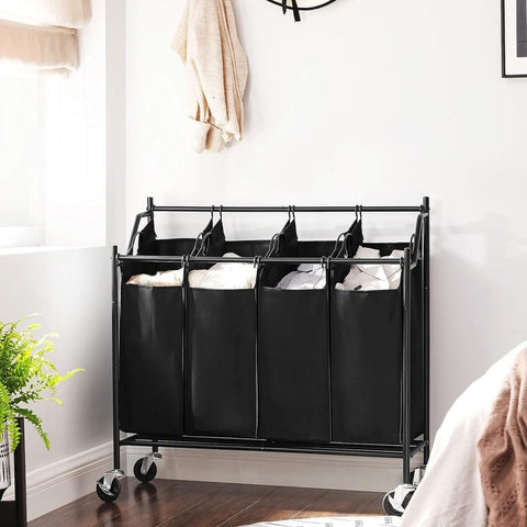 New 4 - Section Rolling Laundry Cart Hamper – Heavy - Duty Sorter with Wheels & Removable Bags RLS90H - with | Sold by Uncle Wiener's Wholesale