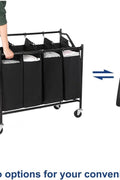 New 4 - Section Rolling Laundry Cart Hamper – Heavy - Duty Sorter with Wheels & Removable Bags RLS90H - with | Sold by Uncle Wiener's Wholesale