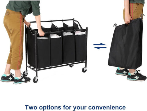 New 4 - Section Rolling Laundry Cart Hamper – Heavy - Duty Sorter with Wheels & Removable Bags RLS90H - with | Sold by Uncle Wiener's Wholesale