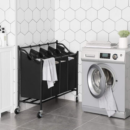 New 4 - Section Rolling Laundry Cart Hamper – Heavy - Duty Sorter with Wheels & Removable Bags RLS90H - with | Sold by Uncle Wiener's Wholesale