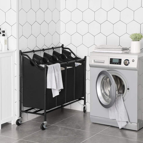 New 4 - Section Rolling Laundry Cart Hamper – Heavy - Duty Sorter with Wheels & Removable Bags RLS90H - with | Sold by Uncle Wiener's Wholesale