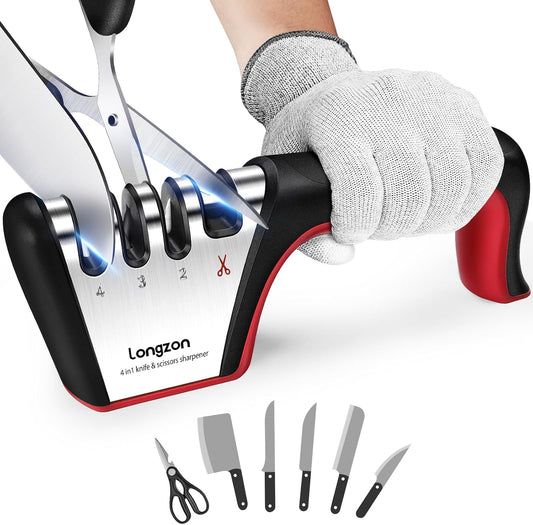 New 4 - Stage Knife Sharpener Tool – Professional Kitchen Blade Sharpener for Straight & Serrated Knives 2420187 - with | Sold by Uncle Wiener's Wholesale