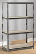 4-tier black boltless metal shelving rack with adjustable shelves – heavy-duty storage unit