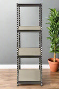 4-tier black boltless metal shelving rack with adjustable shelves – heavy-duty storage unit