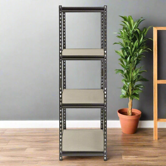4-tier black boltless metal shelving rack with adjustable shelves – heavy-duty storage unit
