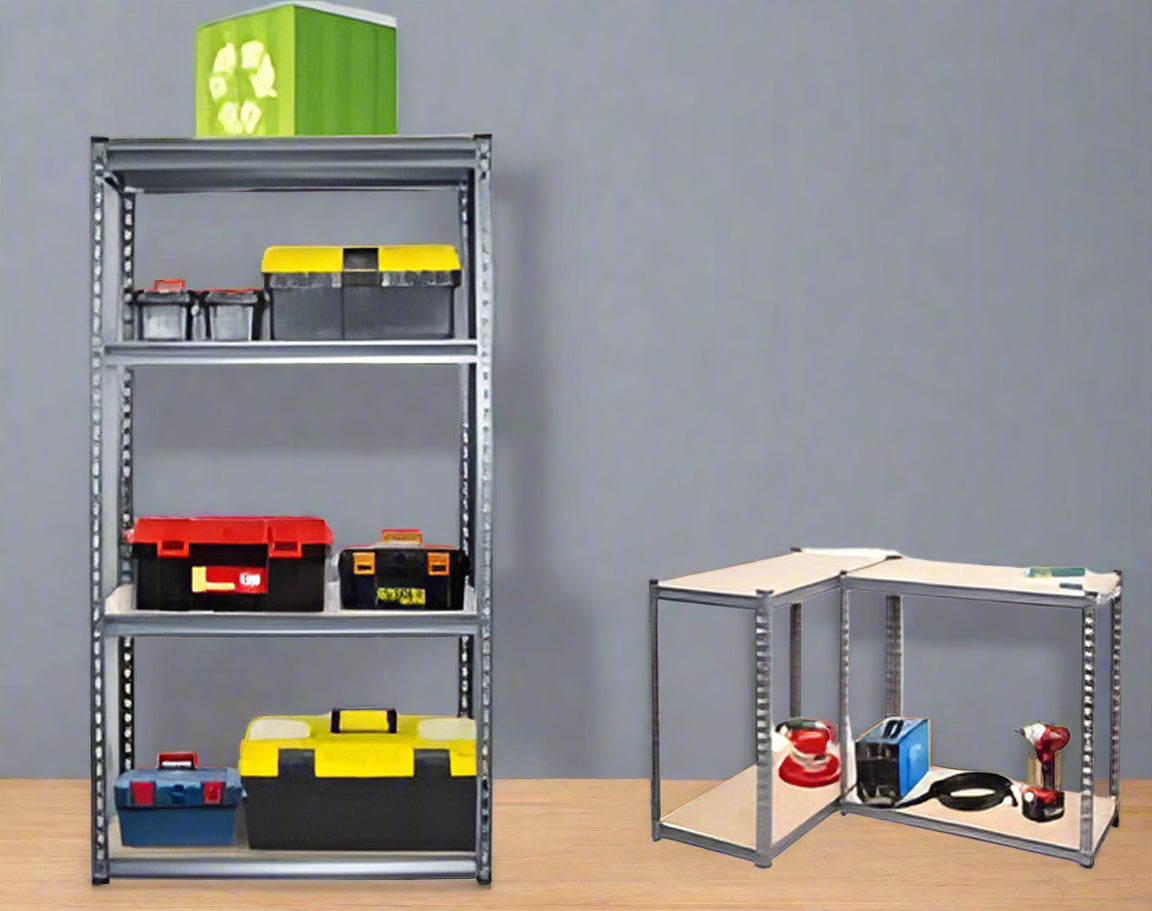 4-tier black boltless metal shelving rack with adjustable shelves – heavy-duty storage unit