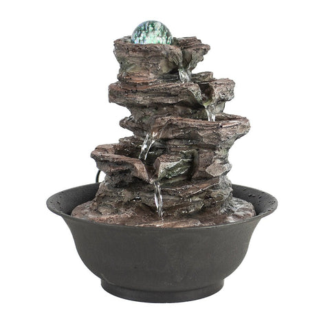 New 4 - Tier Cascading Rock Water Fountain – Tabletop Indoor Zen Decor with LED Light CA190508 - with | Sold by Uncle Wiener's Wholesale