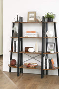 "4-tier industrial corner ladder shelf with fan-shaped wood shelves and black steel frame – Model CS04"