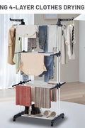 4-Tier Stainless Steel Drying Rack – Full View

Foldable Clothes Drying Rack with Caster Wheels

Drying Rack Collapsed for Storage

Clothes Hanging on Multi-Tier Drying Rack

Side View of Portable Laundry Drying Rack in Use