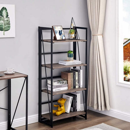 New 4 - Tier Industrial Folding Bookshelf ��� Space - Saving Metal Book Shelf for Home & Office Storage 427911 - with | Sold by Uncle Wiener's Who