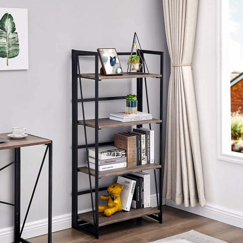 New 4 - Tier Industrial Folding Bookshelf ��� Space - Saving Metal Book Shelf for Home & Office Storage 427911 - with | Sold by Uncle Wiener's Who