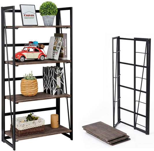 New 4 - Tier Industrial Folding Bookshelf ��� Space - Saving Metal Book Shelf for Home & Office Storage 427911 - with | Sold by Uncle Wiener's Who