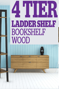 "Rustic 4-tier ladder bookshelf with wood shelves and double cabinet storage – Model LS04"